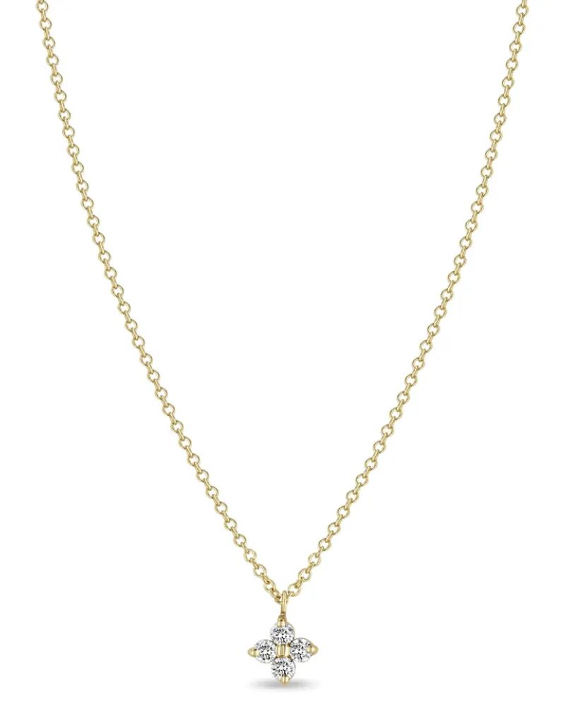 prong diamond quad necklace in 14k gold