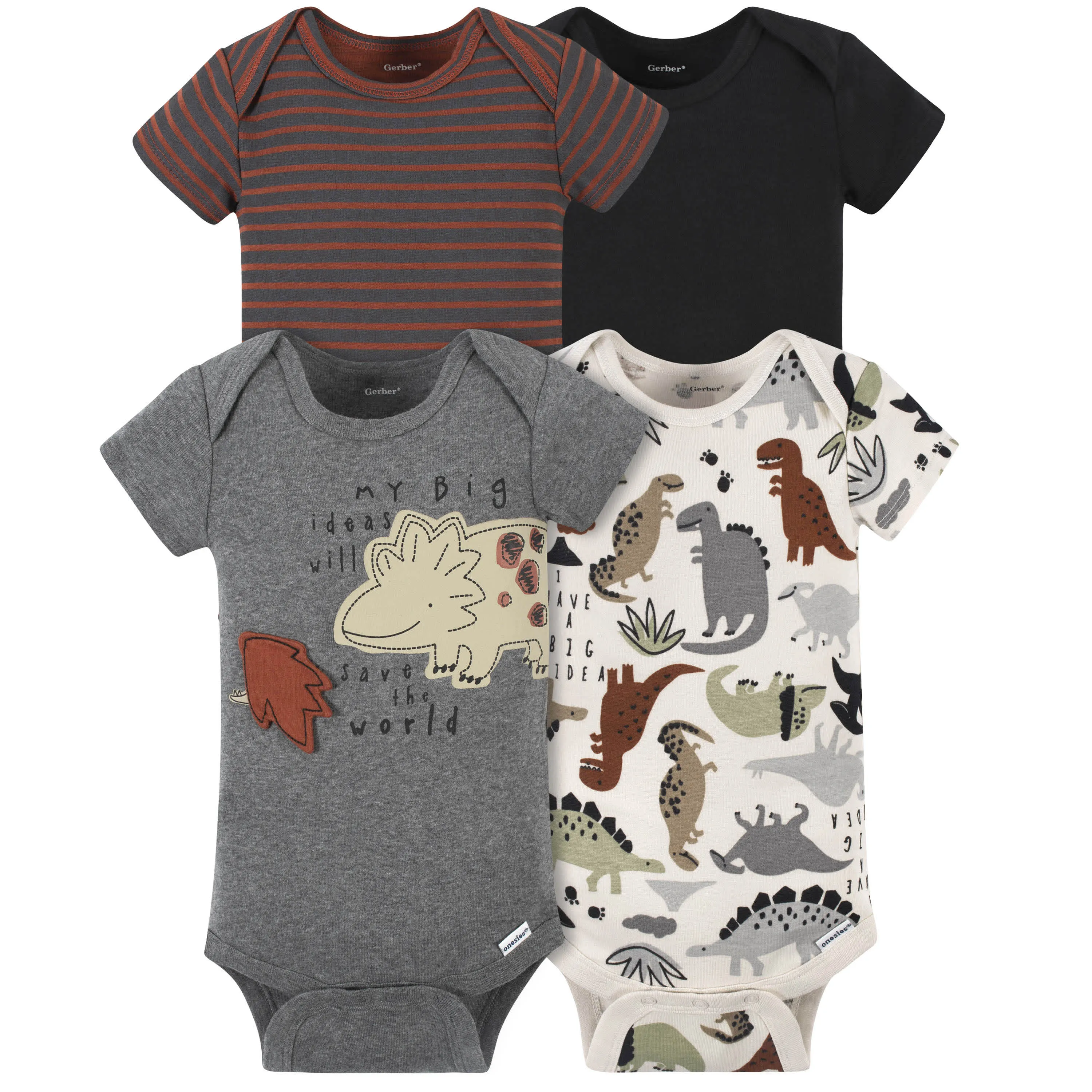 Baby Boys Dino Onesies Bodysuit, Mitten, Cap, & Sock Set