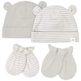 Baby Neutral Natural Leaves Caps & Mittens Set