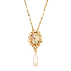 Floral Pearl Teardrop Necklace with Filigree Detailing