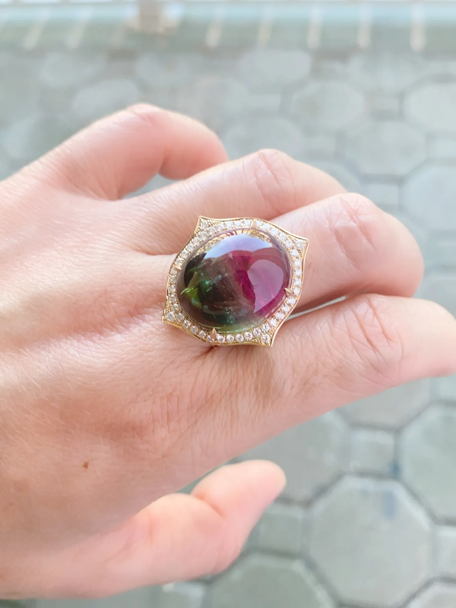 Bi-Color Tourmaline Cocktail Ring 14K Gold