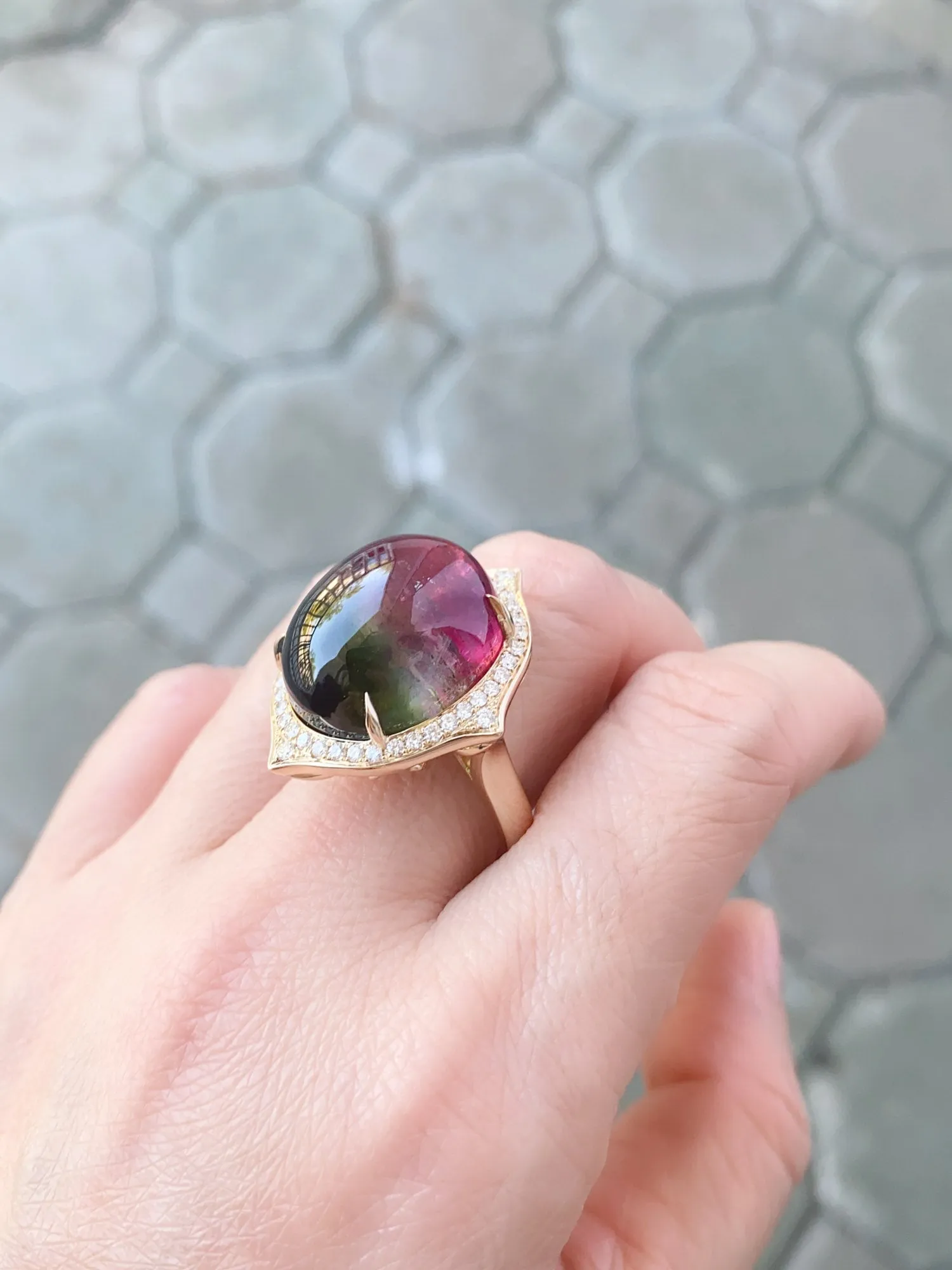 Bi-Color Tourmaline Cocktail Ring 14K Gold