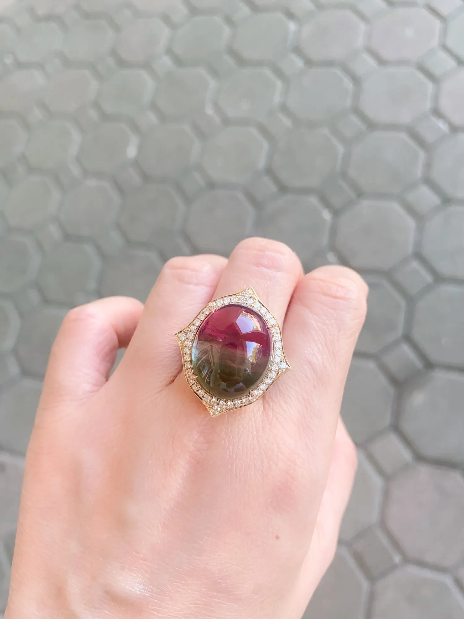 Bi-Color Tourmaline Cocktail Ring 14K Gold