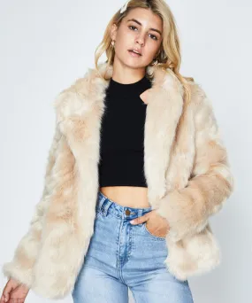 Stylish Sammy Beige Faux Fur Coat