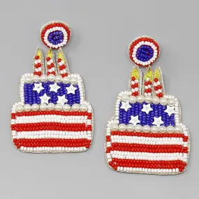 American Flag Seed Beaded Earrings