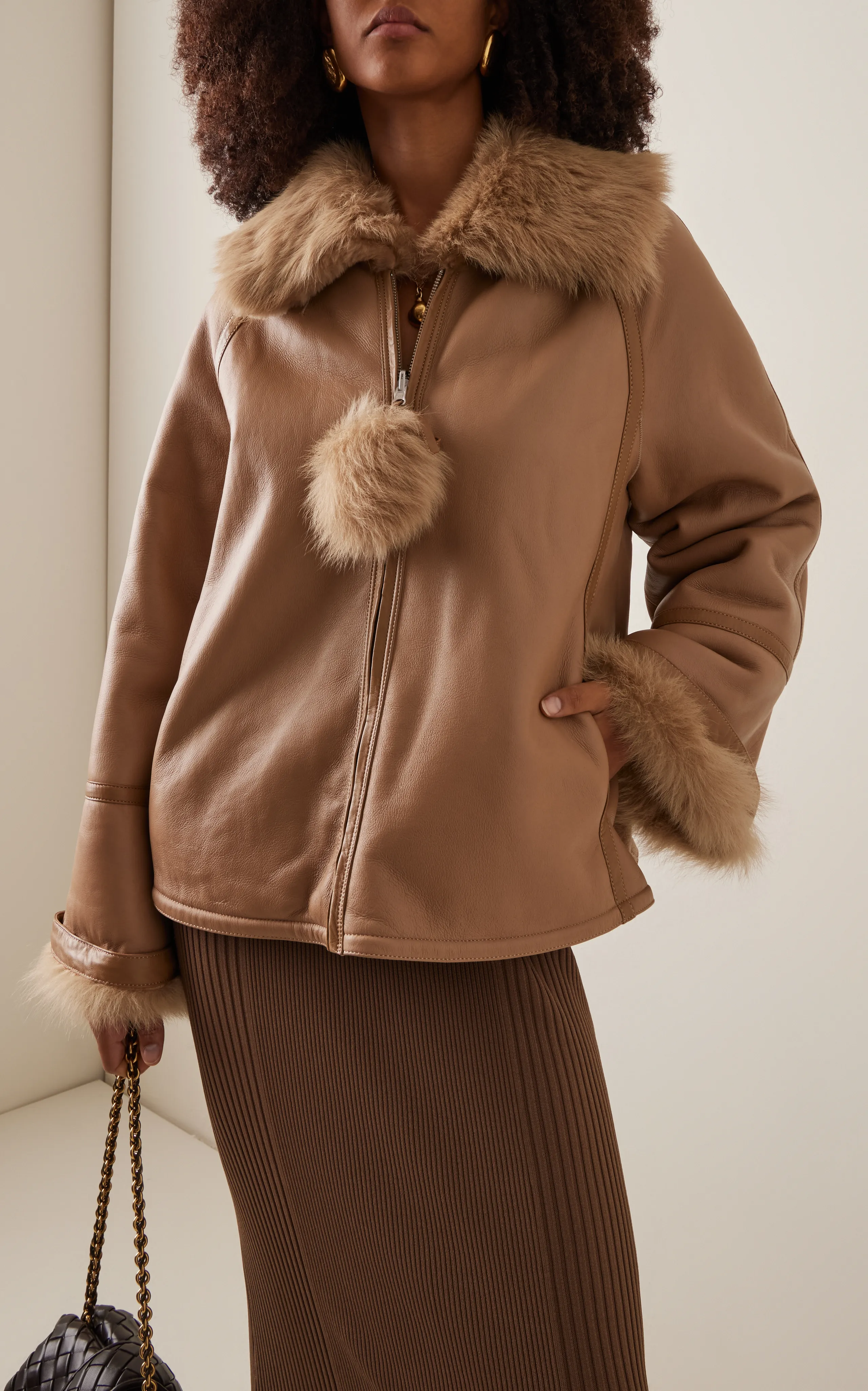 Ancient Brown Milky Way Shearling Coat by HiSO