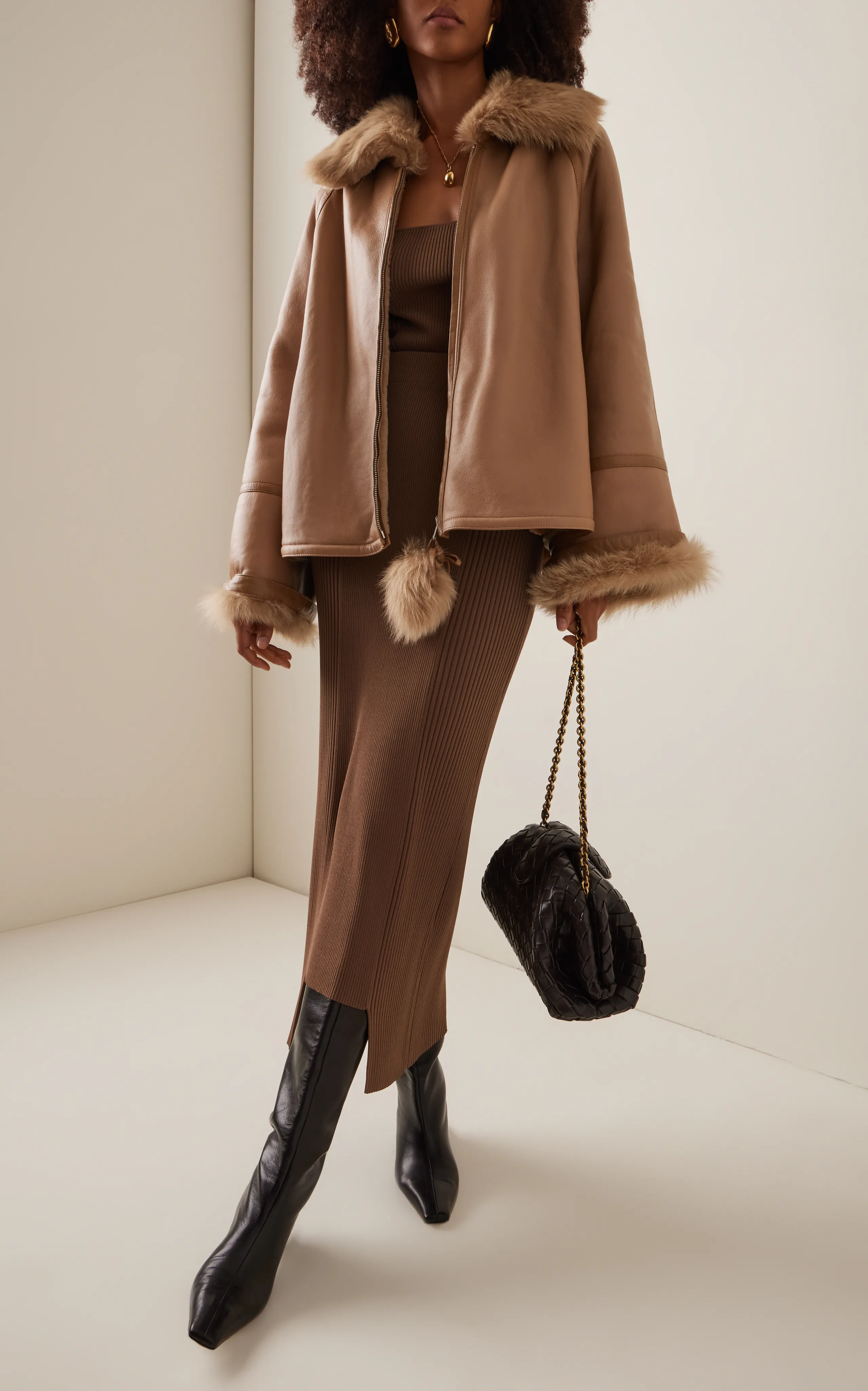 Ancient Brown Milky Way Shearling Coat by HiSO