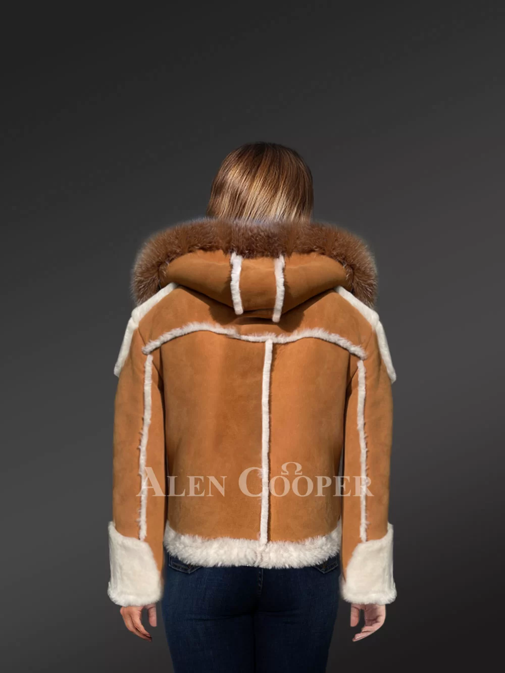 Authentic Women's Shearling Coat With Crystal Fox Fur Detailing