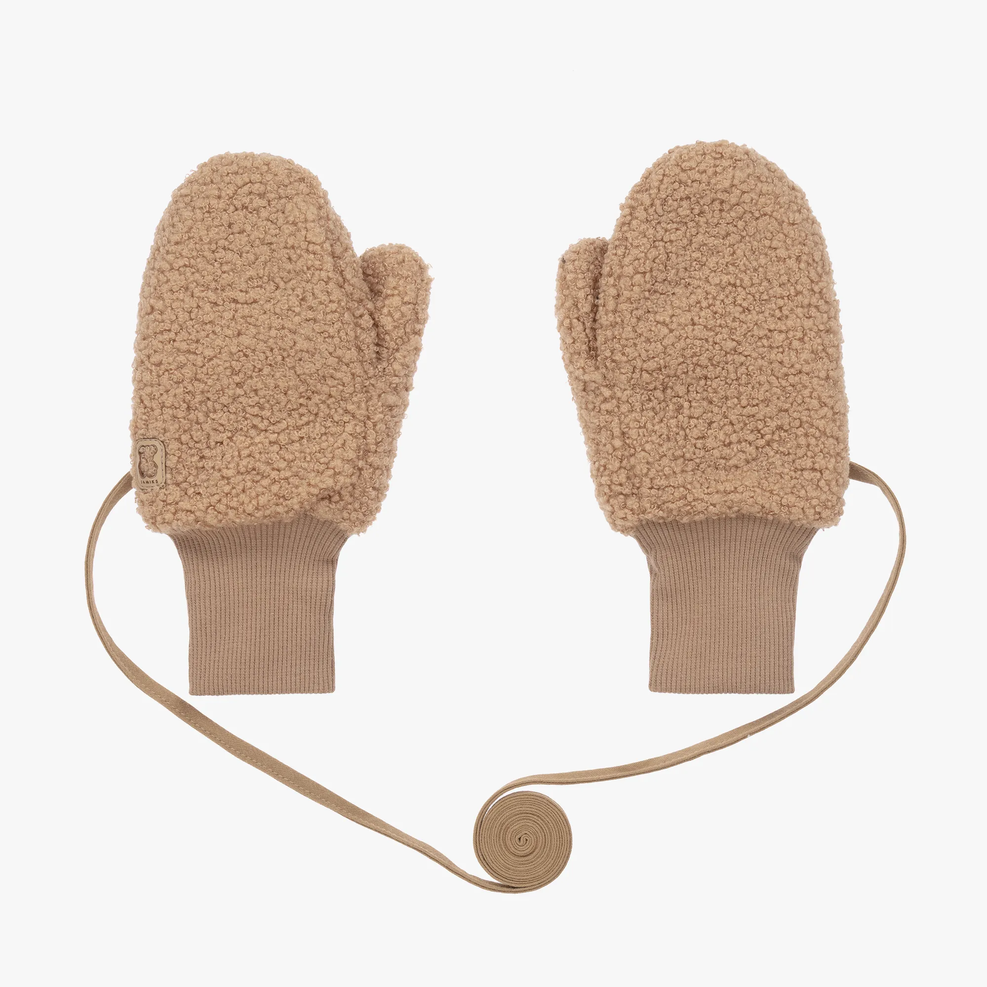 Beige Bouclé Fleece Mittens