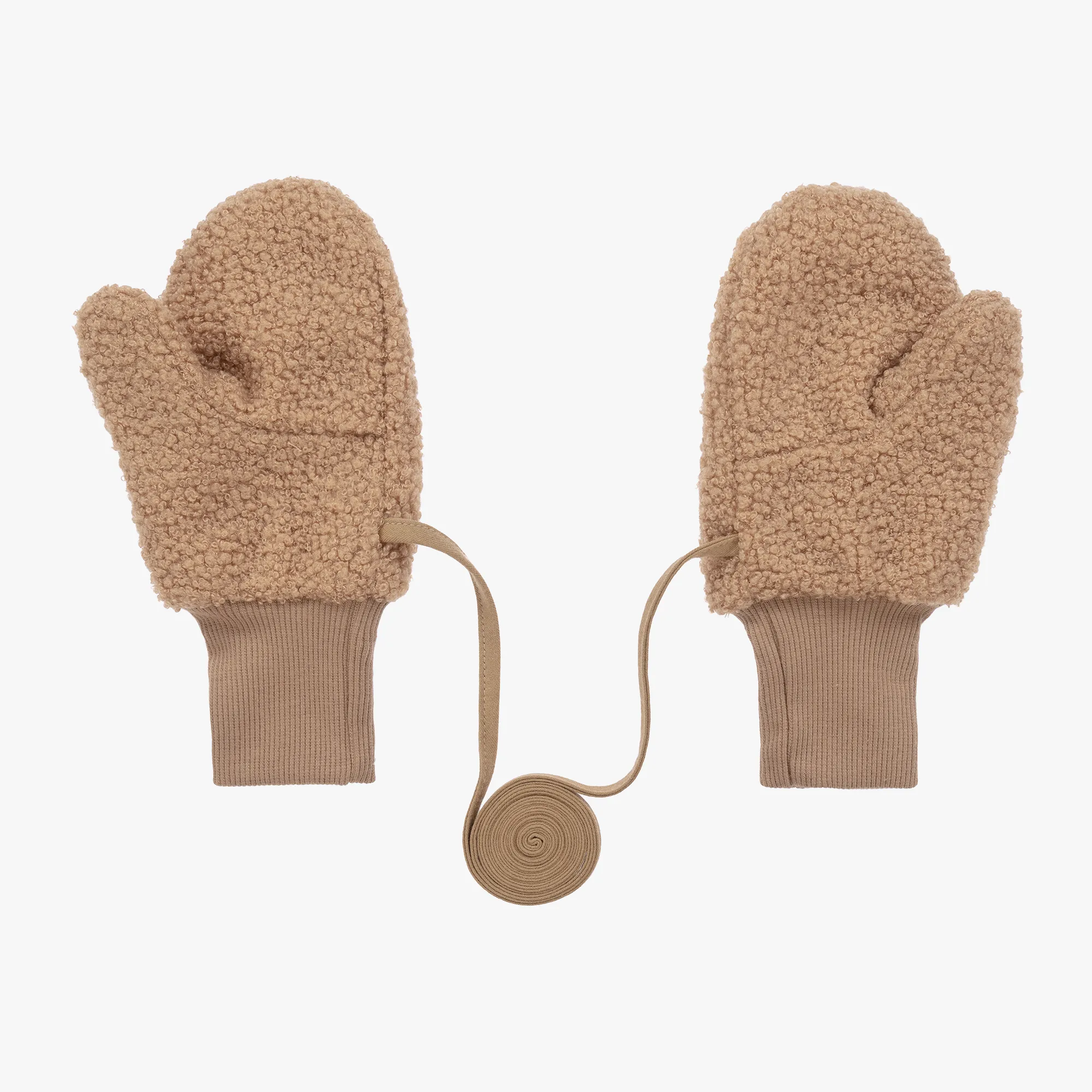 Beige Bouclé Fleece Mittens