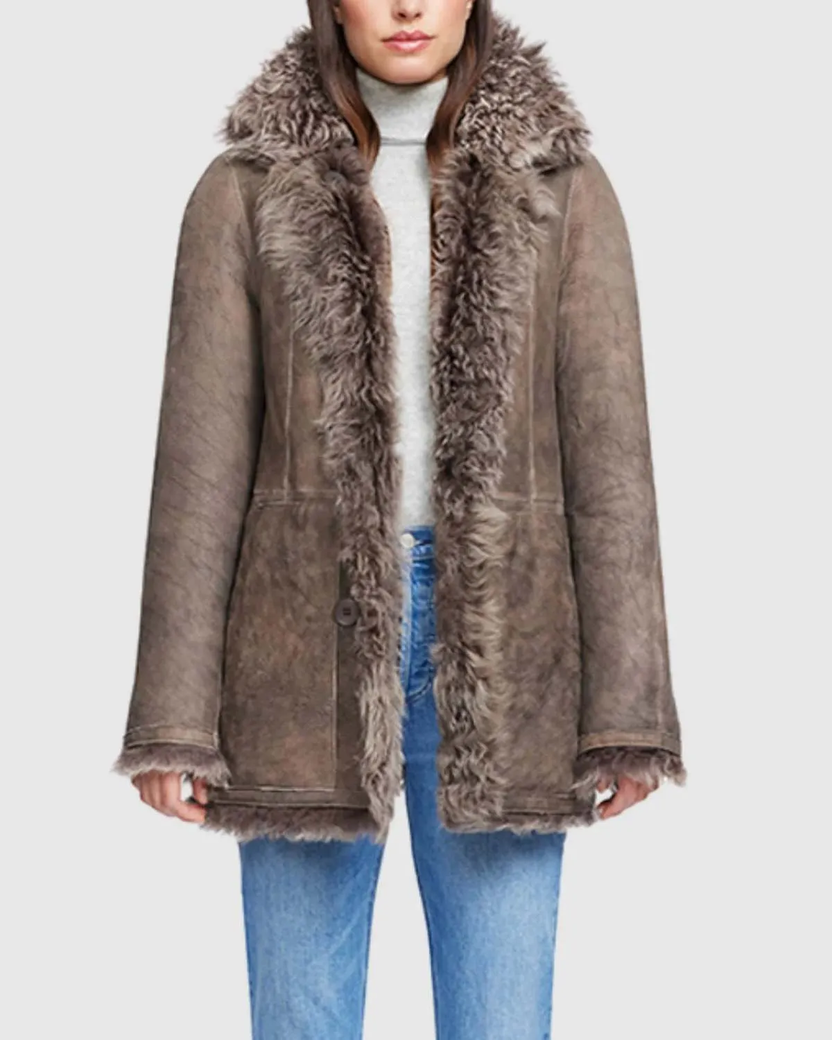 Belted Double-Breasted Faux Shearling Teddy Coat