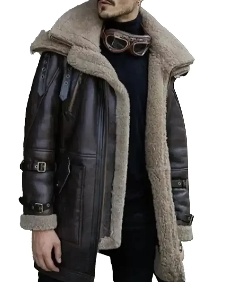 Double Collar Heavy Weight Shearling Coat;