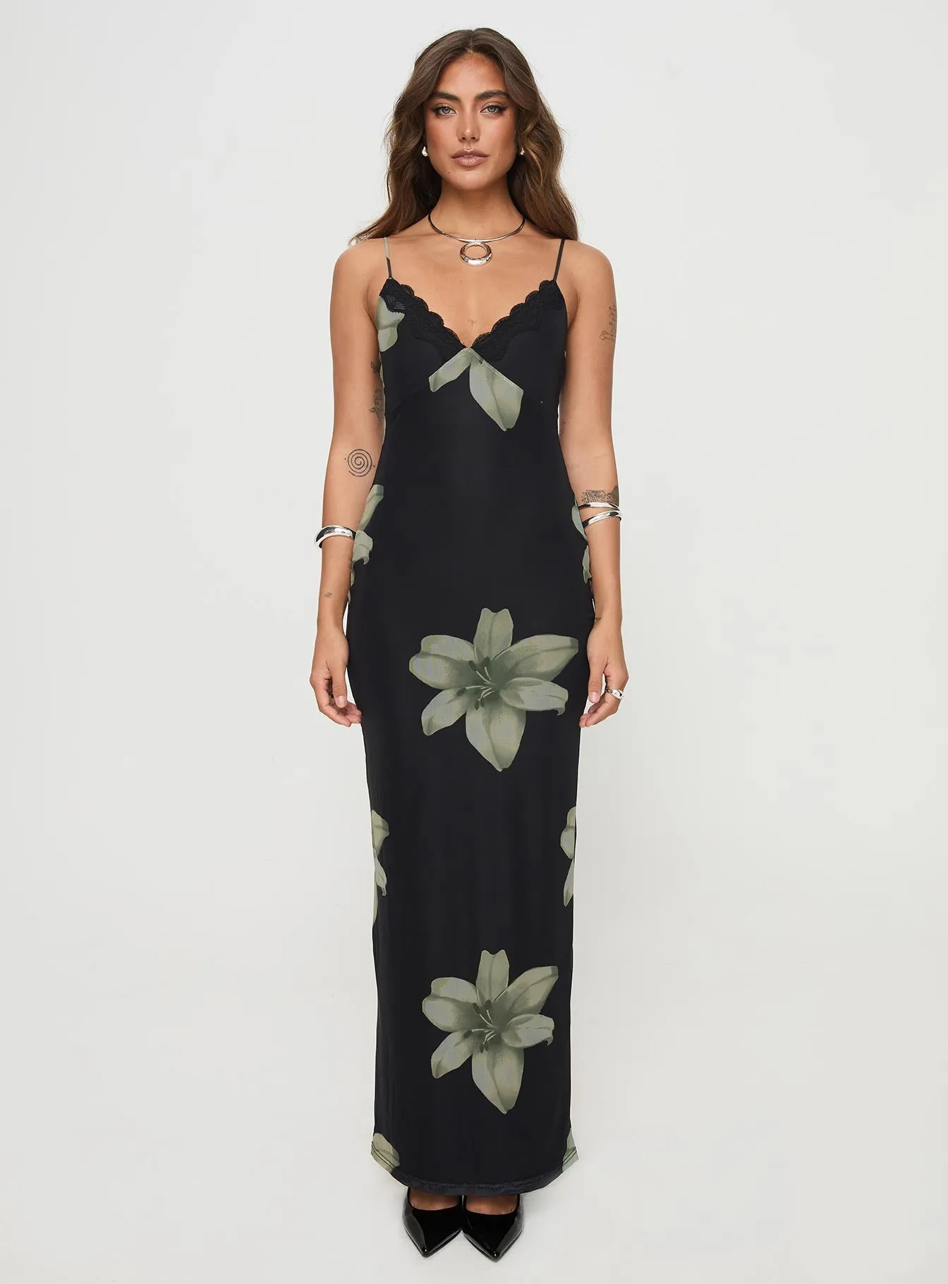 Black Floral Stardrop Maxi Dress