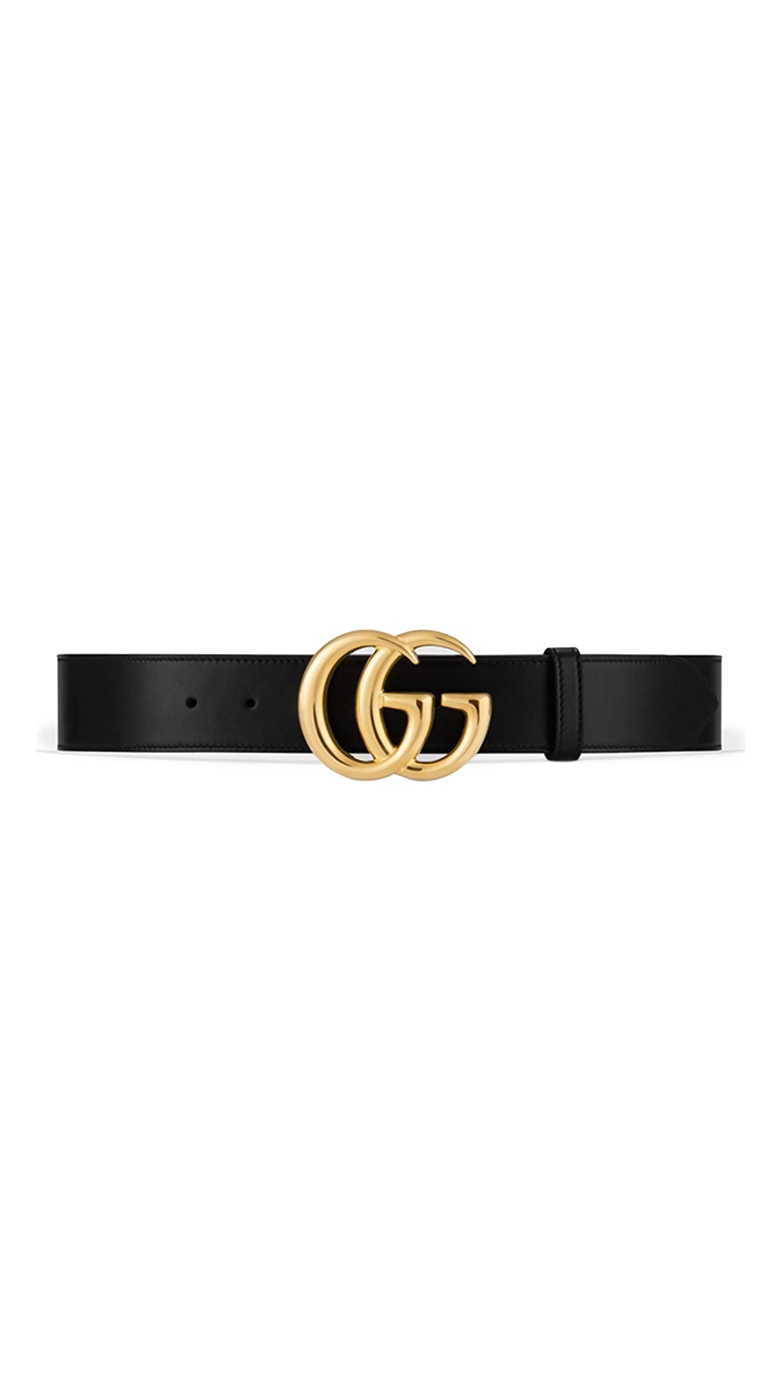 Black Leather Belt with Double GG Buckle