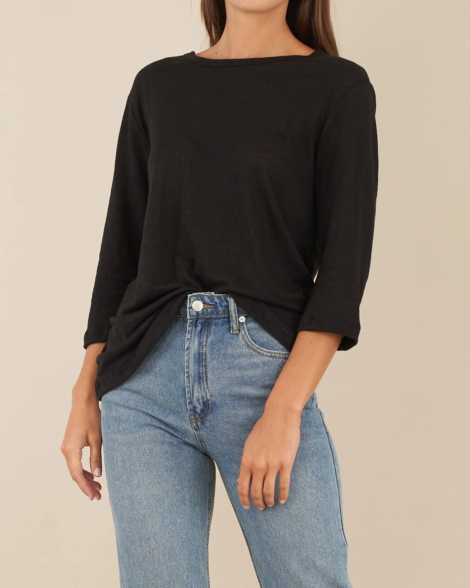 Black Bronte Linen Jersey Top