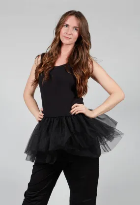 Black Vest Top with Net Peplum