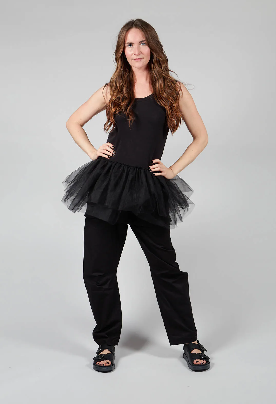 Black Vest Top with Net Peplum