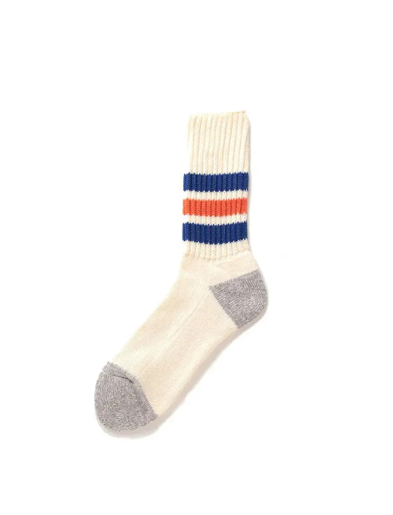 Blue / Orange Coarse Ribbed Oldschool Crew Socks