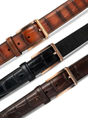 Copper-toned Buckle Croco Leather Belt