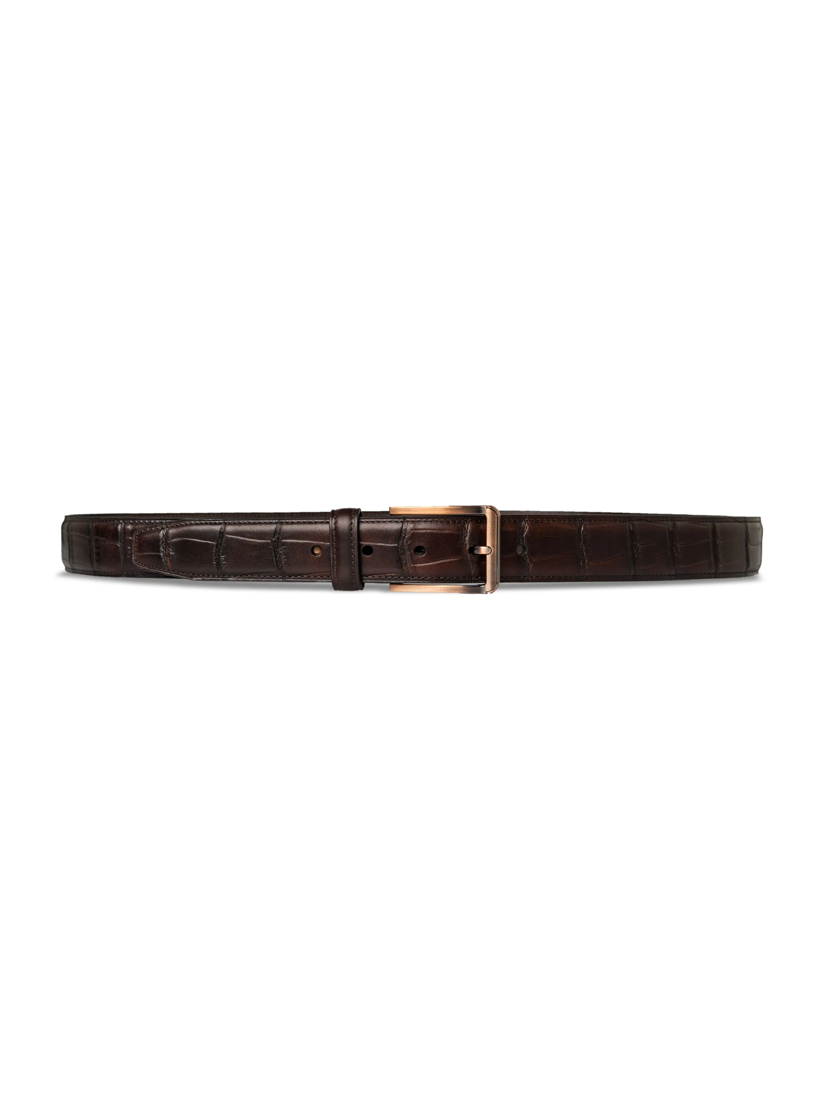 Copper-toned Buckle Croco Leather Belt