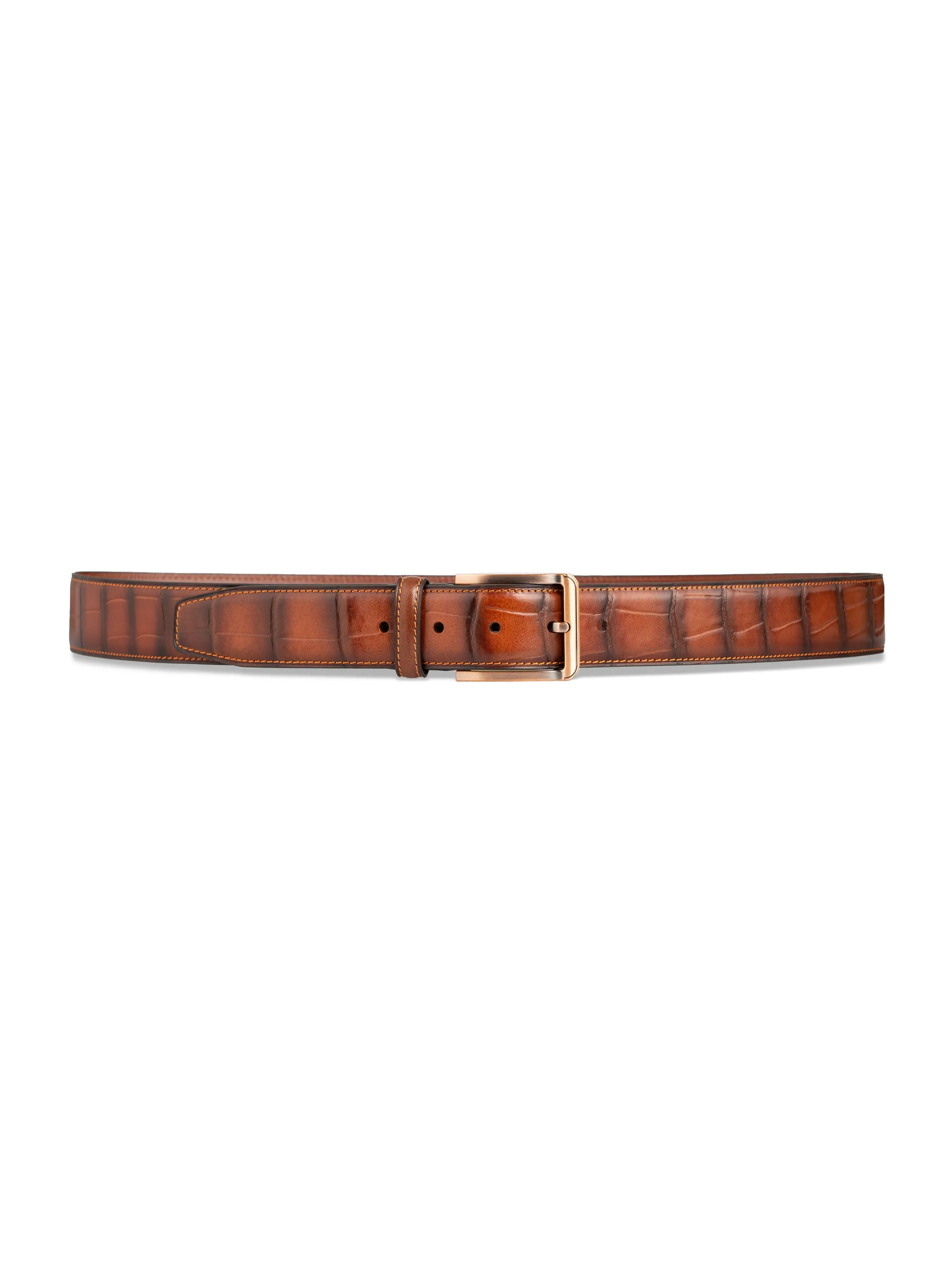 Copper-toned Buckle Croco Leather Belt