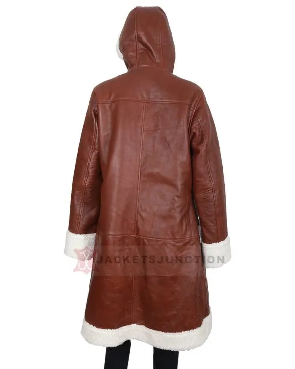 Brown Leather Shearling Hooded Jacket