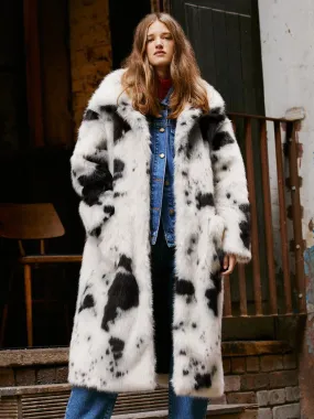 Chic Animal Print Oversized Turndown Collar Fur Coat