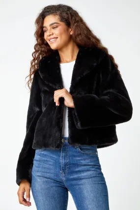 Collared Black Faux Fur Coat