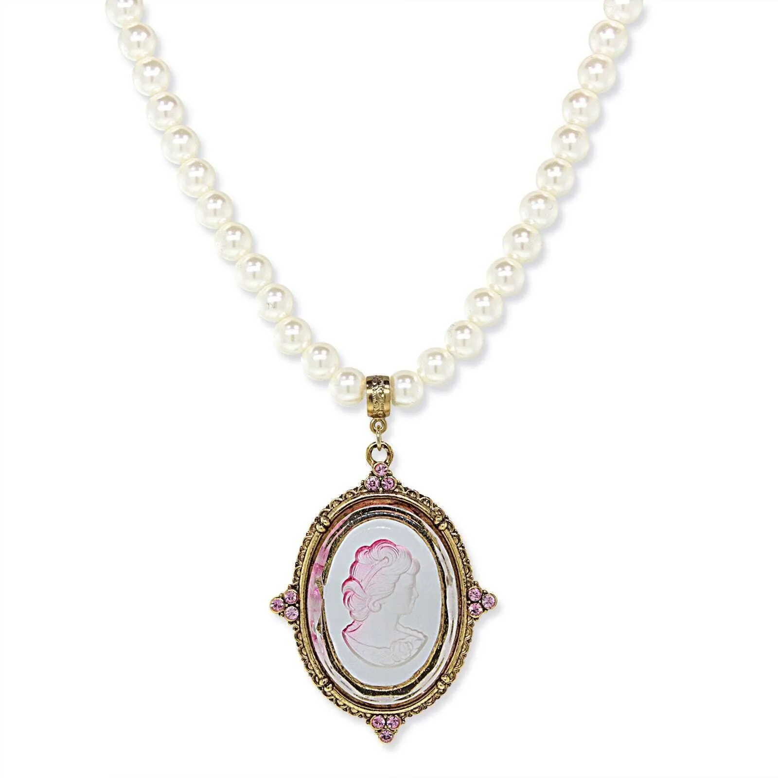 Crystal Oval Glass Intaglio Pendant Necklace