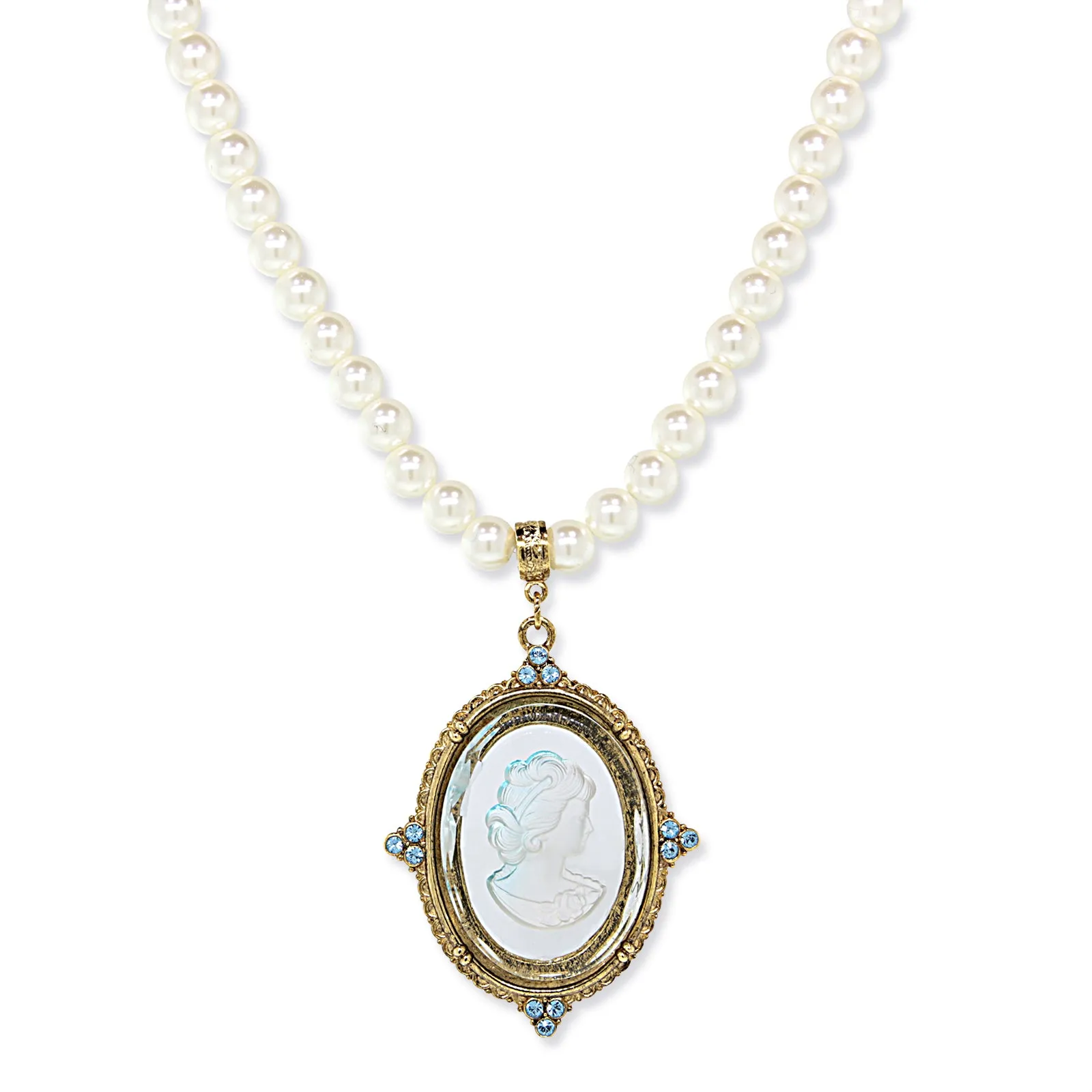 Crystal Oval Glass Intaglio Pendant Necklace