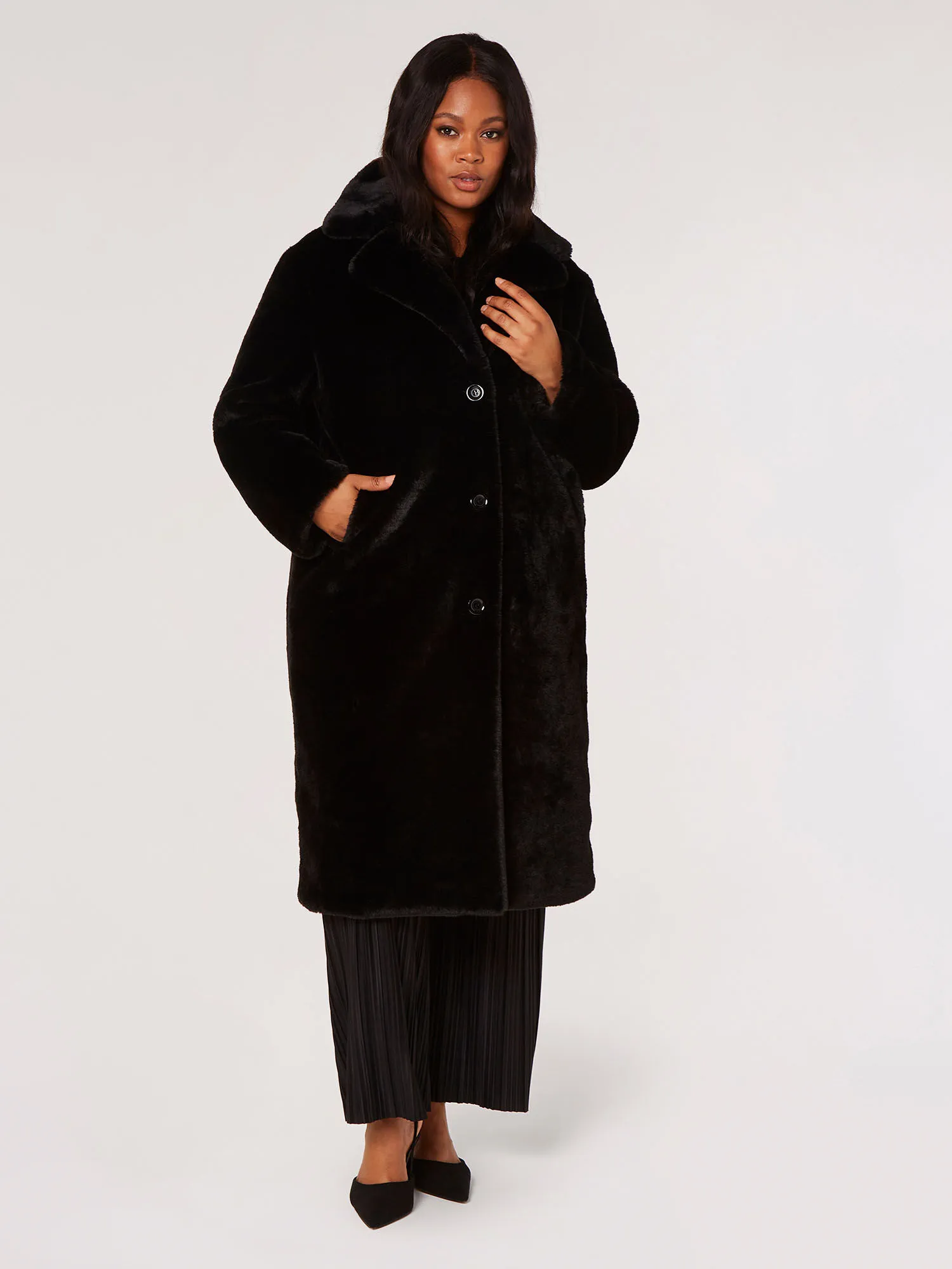 Soft Faux Fur Longline Coat Apricot