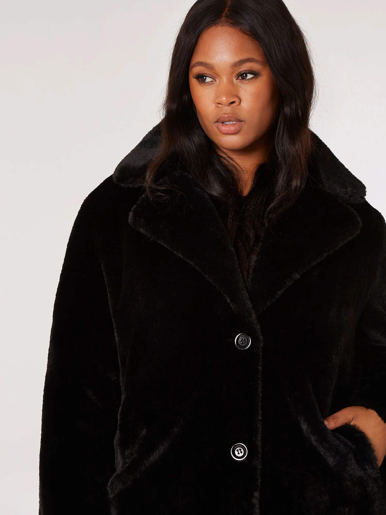 Soft Faux Fur Longline Coat Apricot