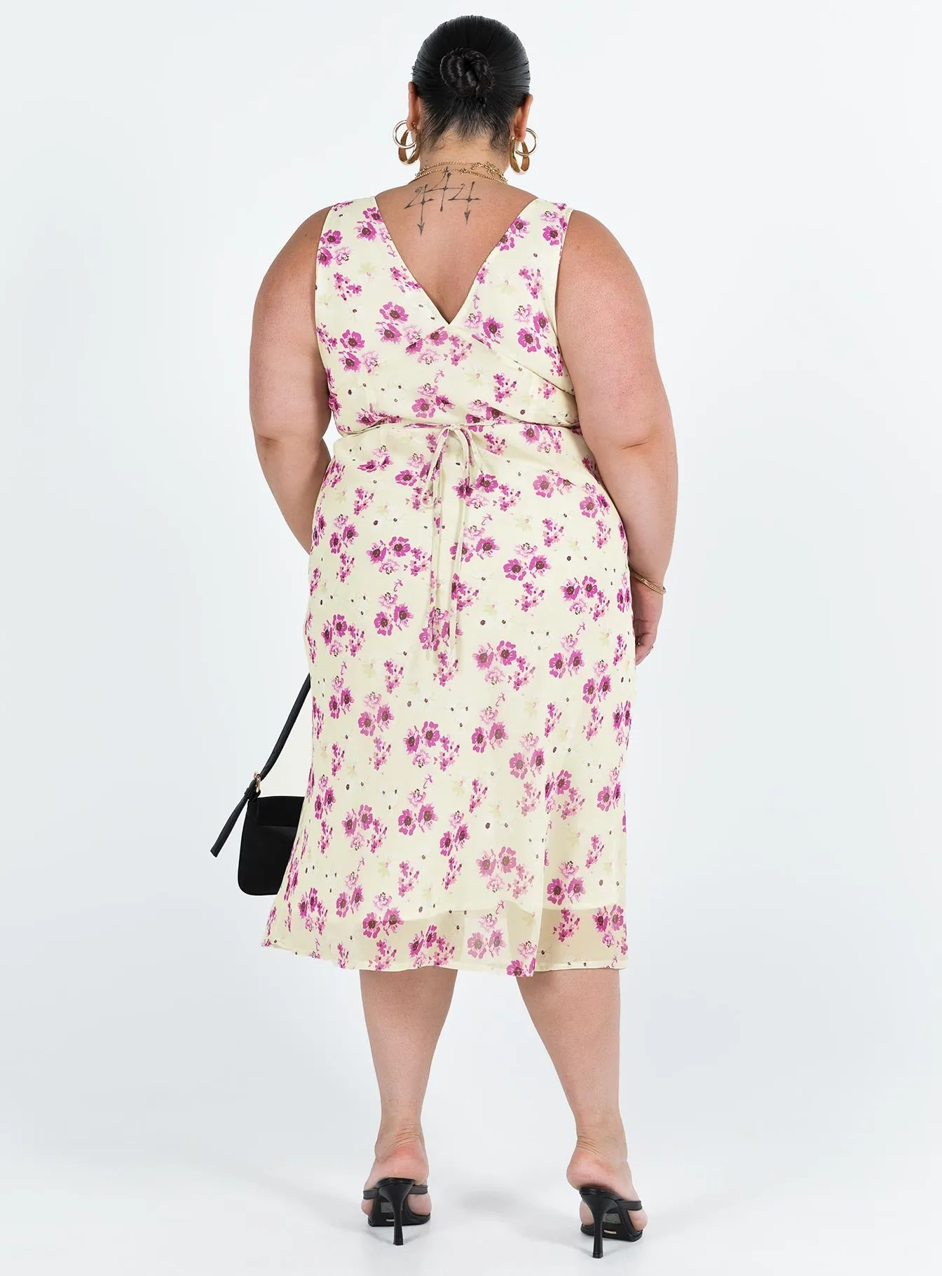 Yellow Floral Curve Midi Dress