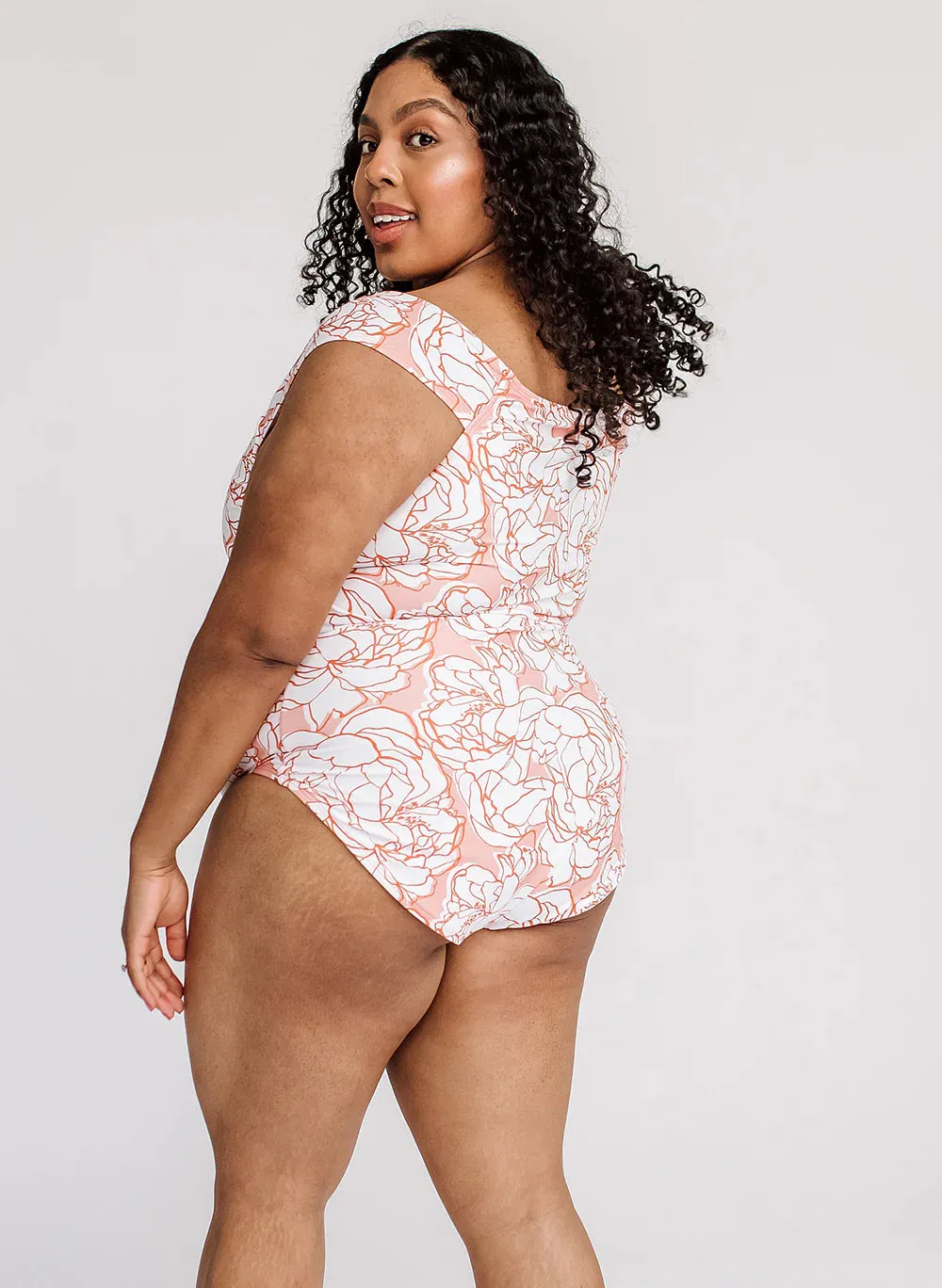 Peony Curvy Cap Sleeve One-Piece Swimsuit