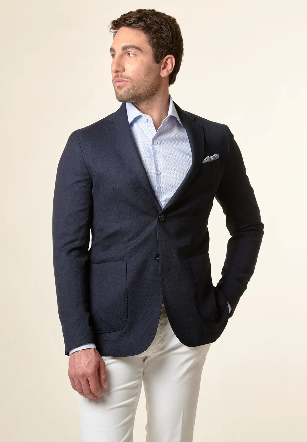 Custom Fit Deconstructed Armature Blue Wool Blazer