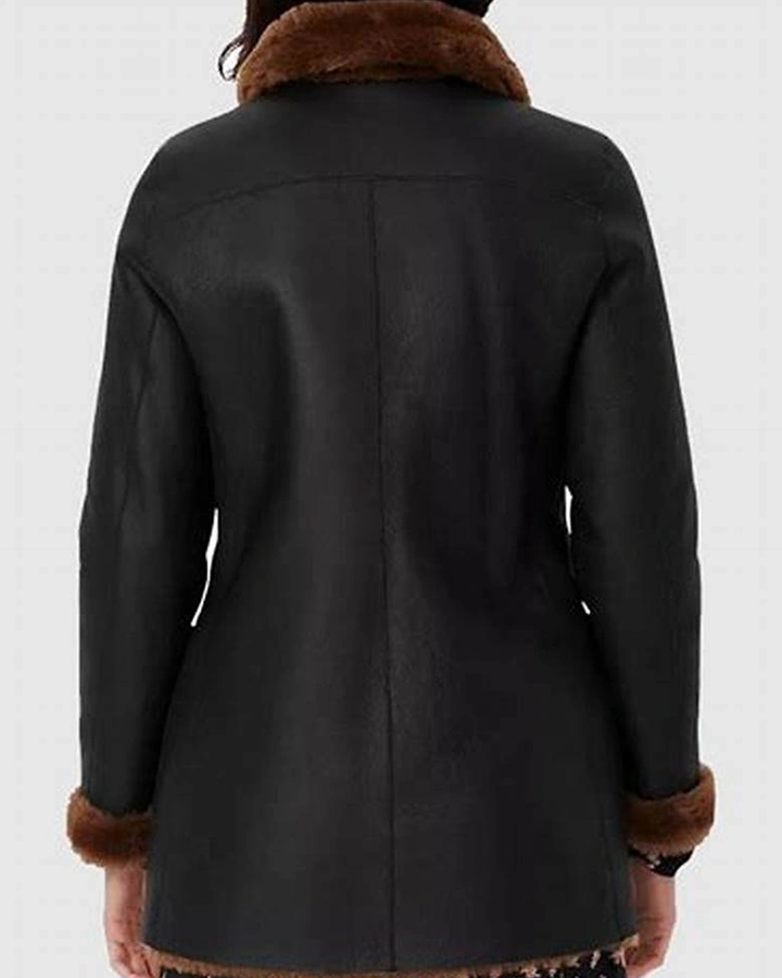 cynthia black double breasted shearling coat