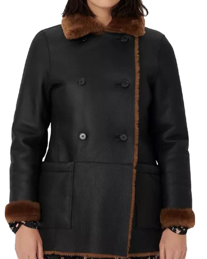 cynthia black double breasted shearling coat