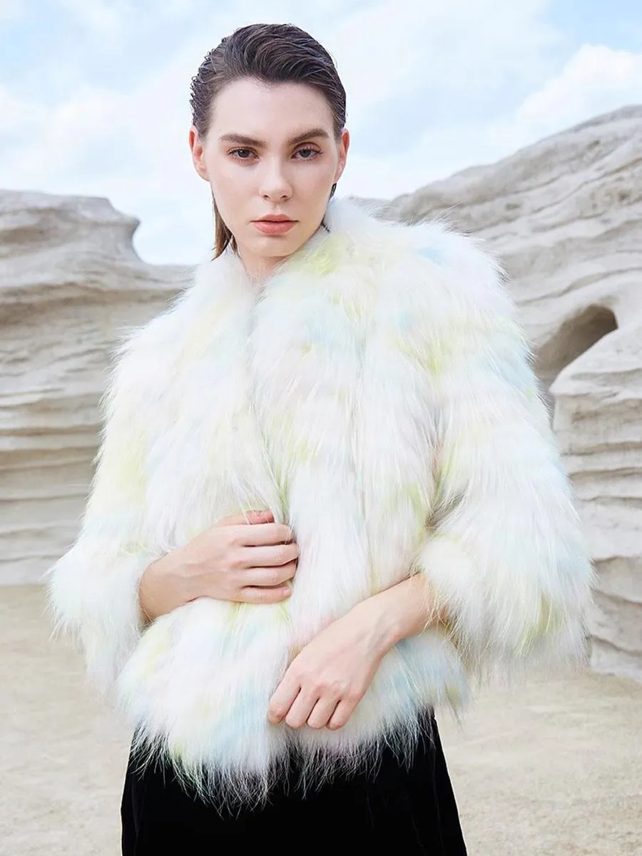 Daily Women Eco-friendly Fur Coat with Oversized 3/4 Length Sleeves in Faux Fur