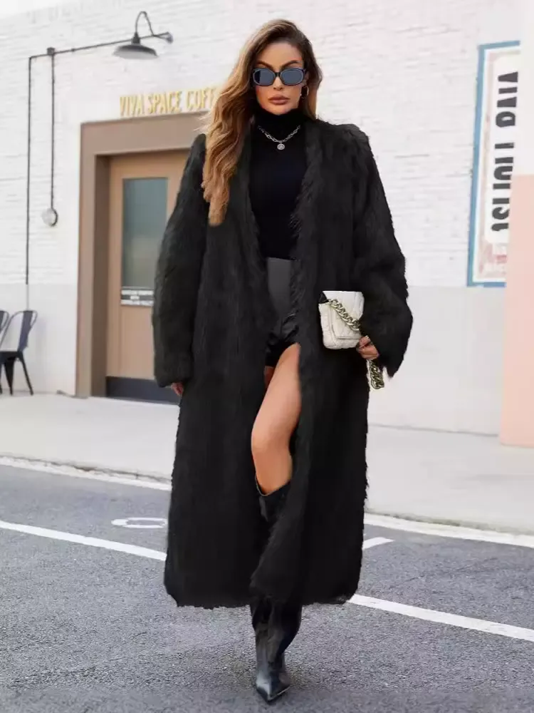 Eco-friendly Full-Length Black Fur Coat