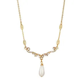 Classic 1928 Jewelry Edwardian Teardrop Necklace with Faux Pearls and Crystals