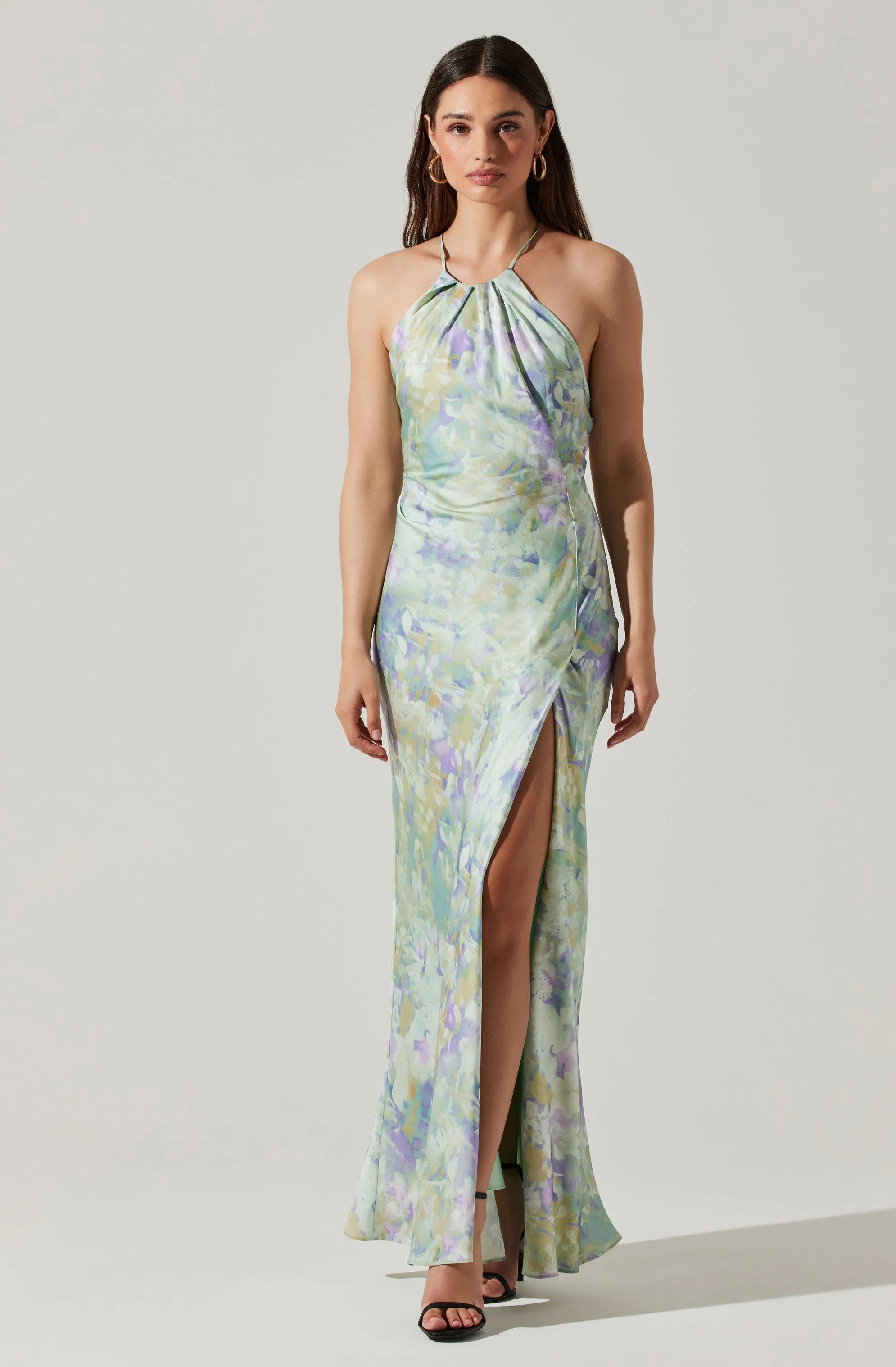 Satin Halter Maxi Dress by Elynor