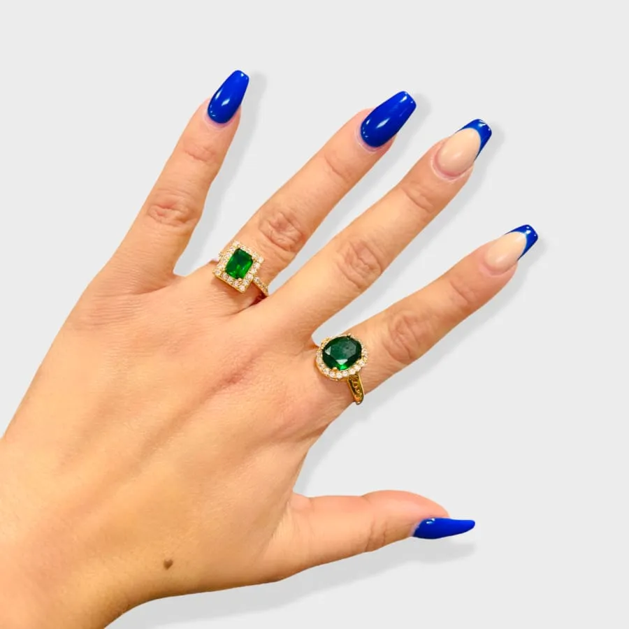 Emerald Green Oval Faux Stone Ring in 18k Gold Plating