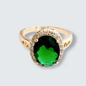 Emerald Green Oval Faux Stone Ring in 18k Gold Plating