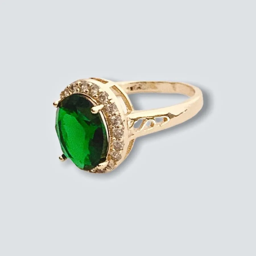 Emerald Green Oval Faux Stone Ring in 18k Gold Plating