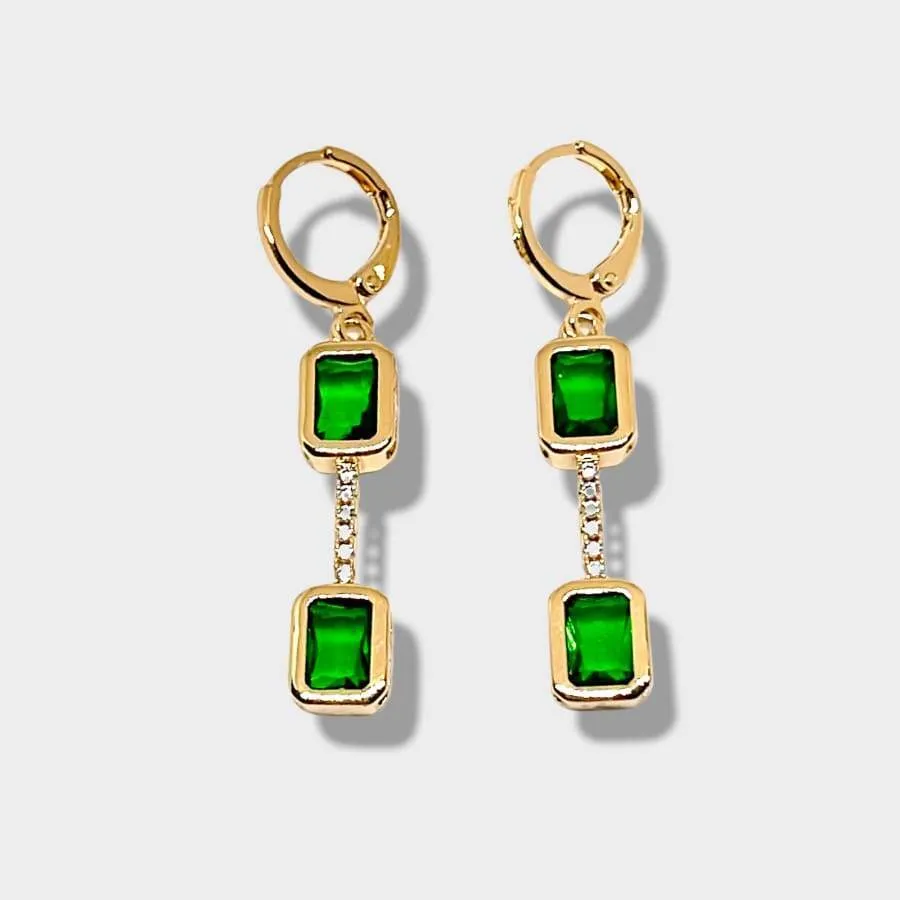 Esme Double Faux Emerald Square Earrings with 18k Gold Plating