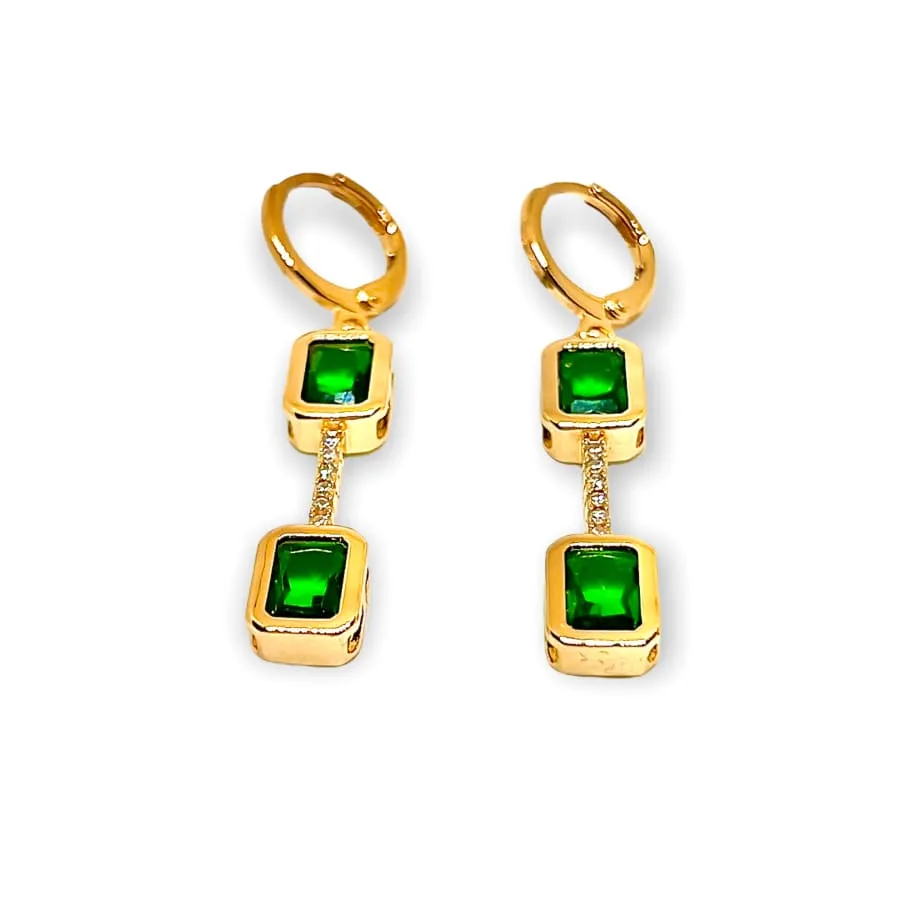 Esme Double Faux Emerald Square Earrings with 18k Gold Plating