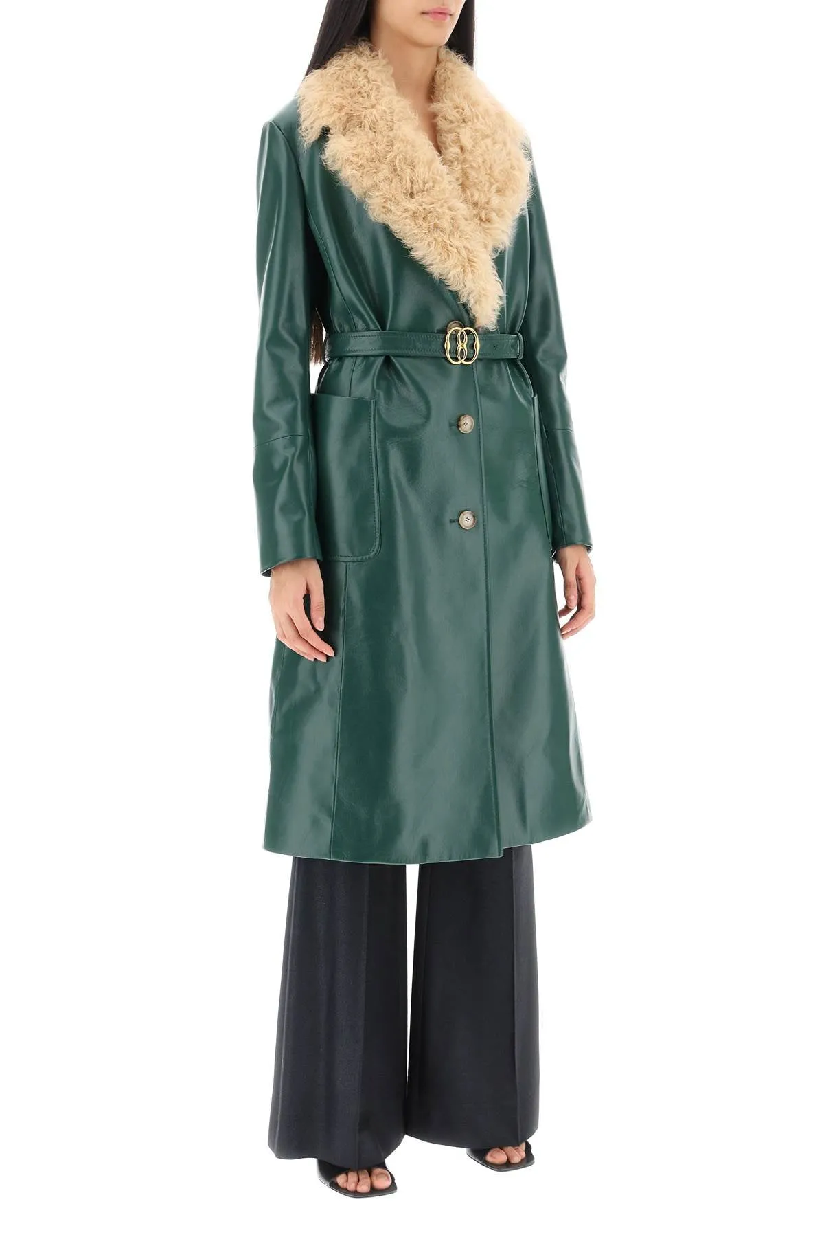 Leather and Shearling Coat in Kelly Green 23 by Bally