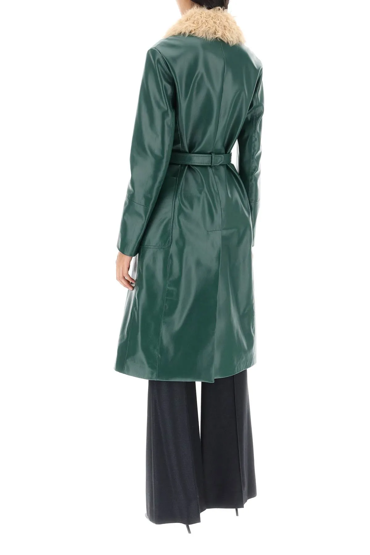 Leather and Shearling Coat in Kelly Green 23 by Bally