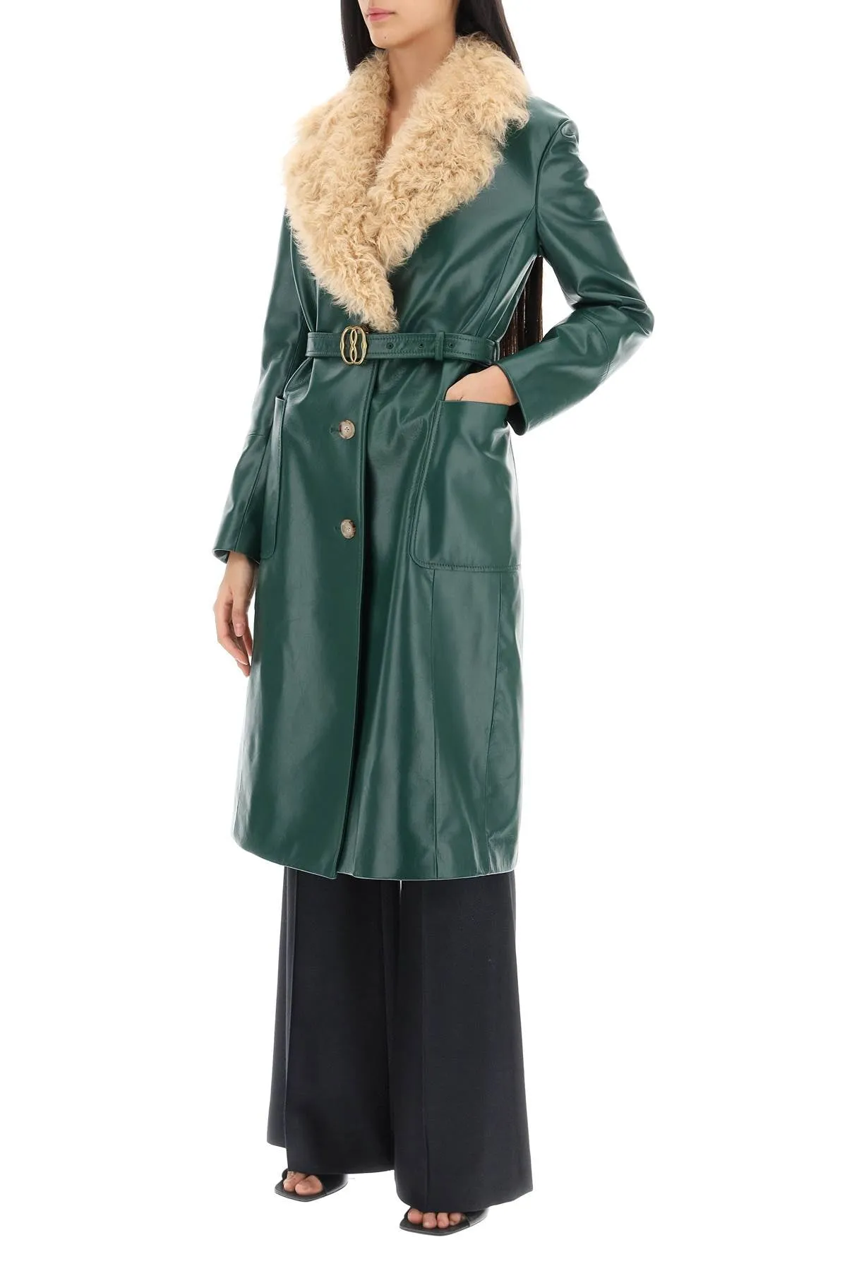 Leather and Shearling Coat in Kelly Green 23 by Bally