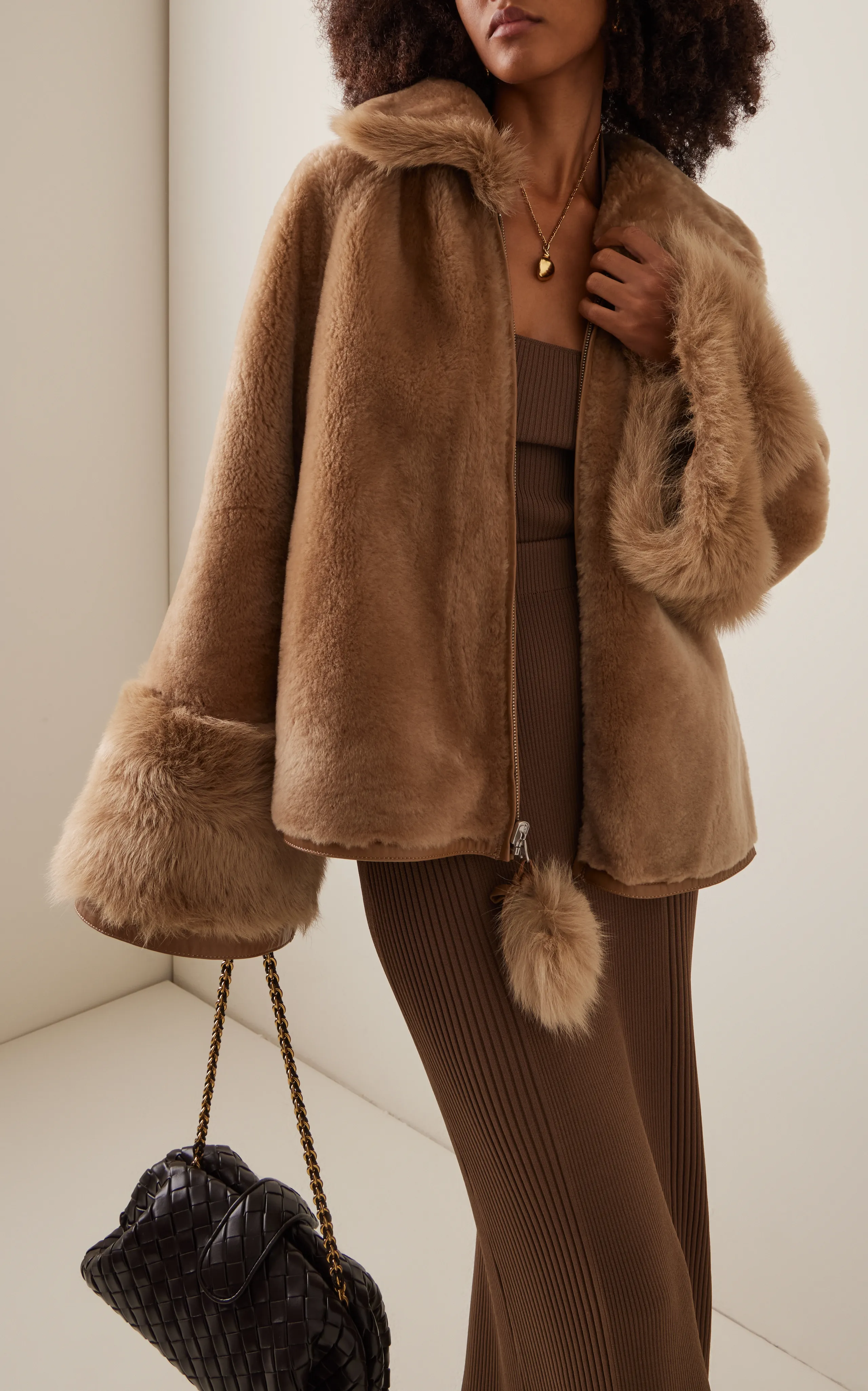 Malene Birger Fur-Trimmed Shearling Coat